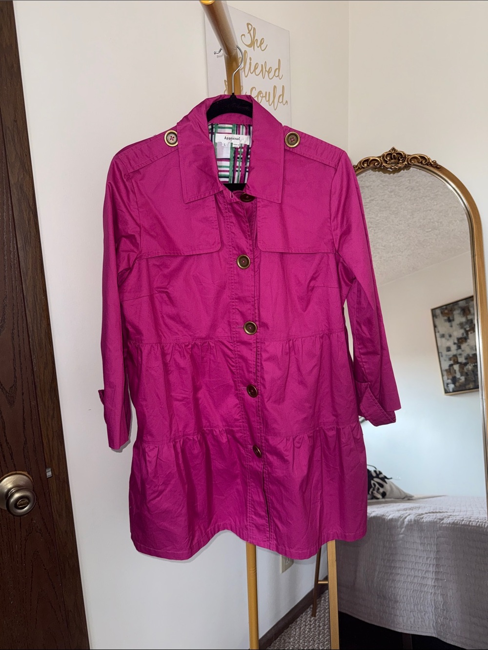Bright Fuchsia Tiered Trench Coat